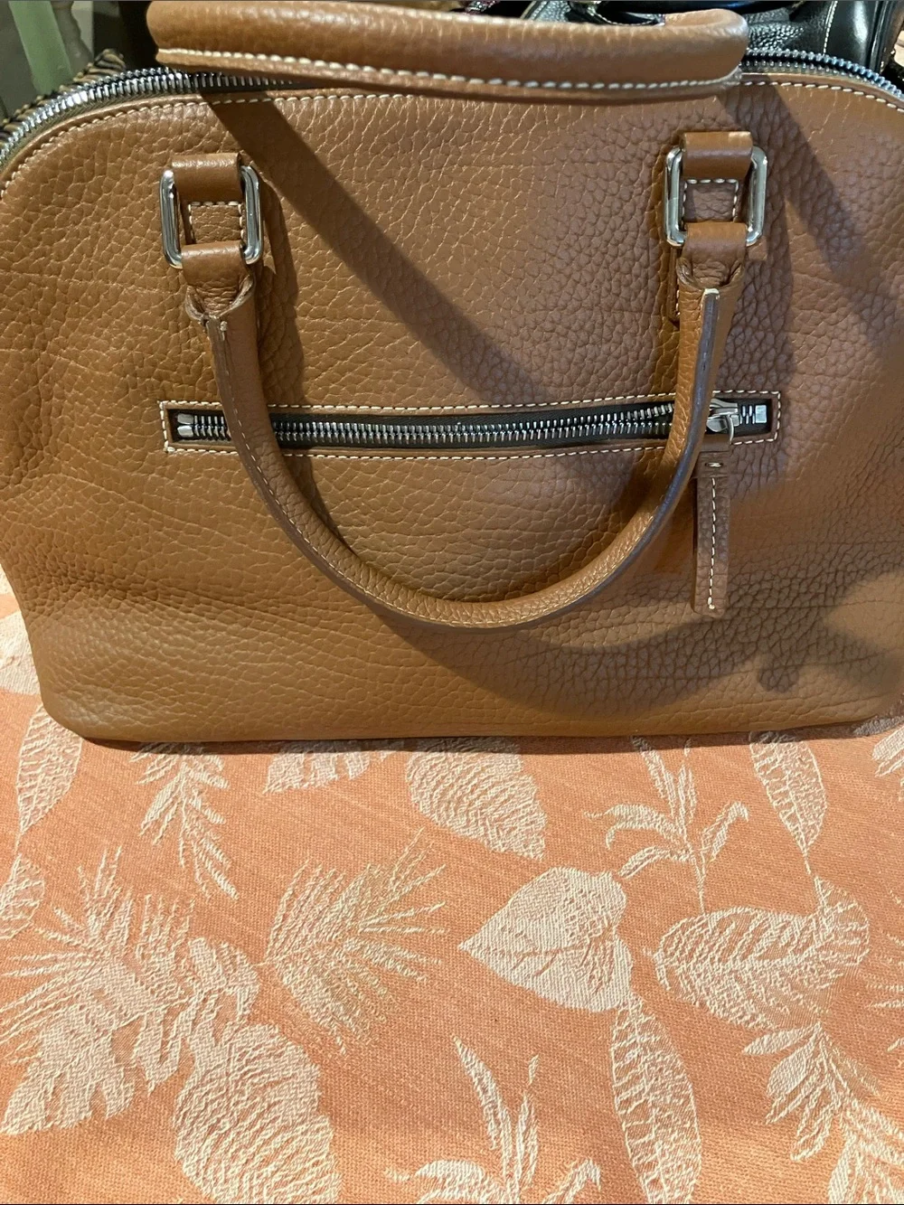 Dooney & Bourke Brown Pebbled Leather Dome Satchel